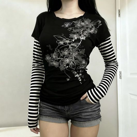 Blusa Casual de Rayas con Efecto Dos Piezas y Manga Larga - Image 3