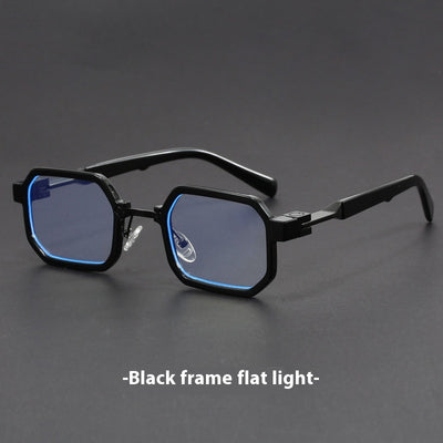 Retro polygon sunglasses for women with a leopard print frame and blue-tinted lenses. - Image 7