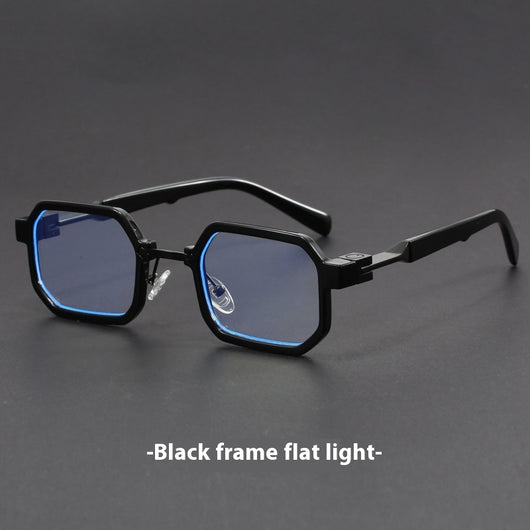 Retro polygon sunglasses for women with a leopard print frame and blue-tinted lenses. - Image 7