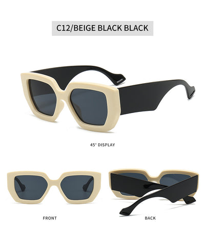 Beige square frame sunglasses with dark gray lenses, featuring a thick, fashion-forward design. - Image 36