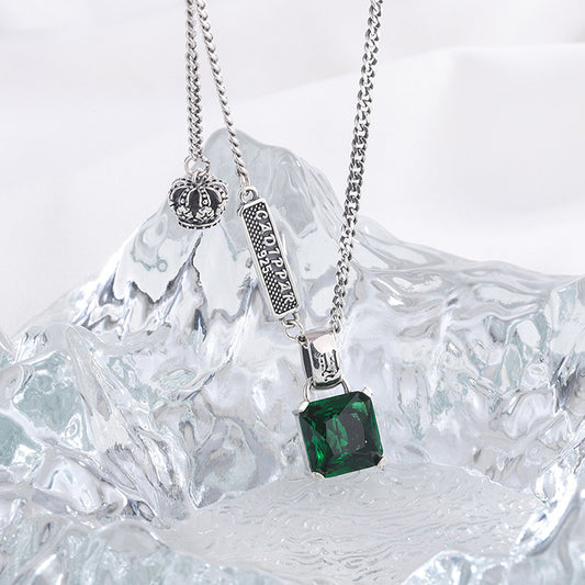 Collar de Plata S925 con Esmeralda - Cadena Retro Hip Hop para Mujer