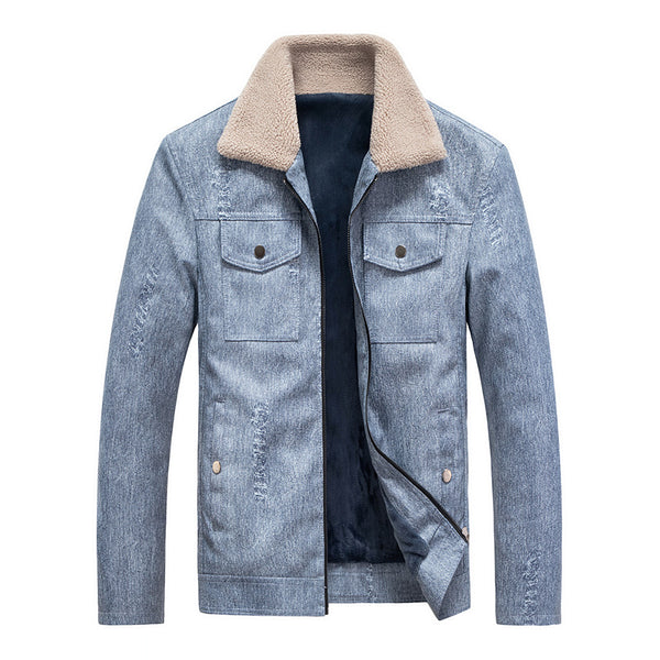 Chaqueta de Cuero para Hombre con Forro de Terciopelo Engrosado