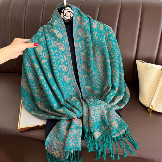Chal de Lujo Ligero con Jacquard y Borlas de Cachemira - Image 14