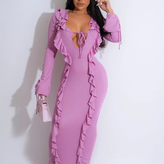 Vestido Liso Anudado con Dobladillo Selvaje