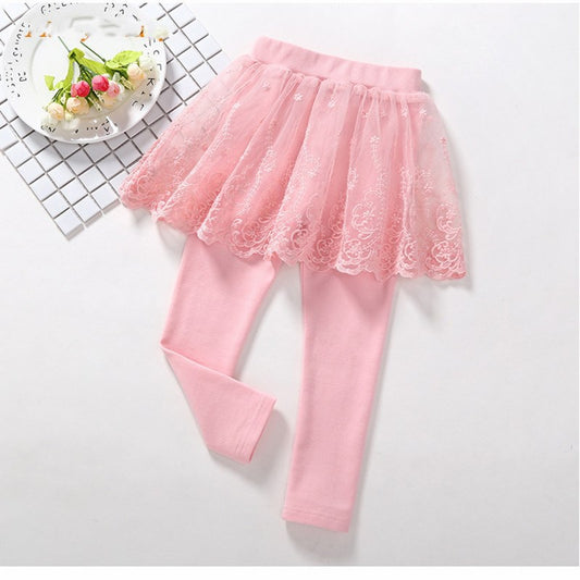 Leggins Infantiles con Falda de Encaje Algodón para Niñas - Image 2