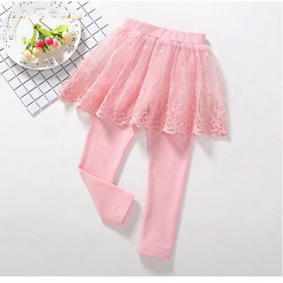 Leggins Infantiles con Falda de Encaje Algodón para Niñas - Image 2