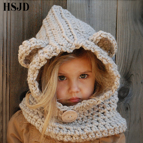Gorros Tejidos para Niñas Invierno con Bufanda Osito Lindo Sombreros Infantiles Otoño
