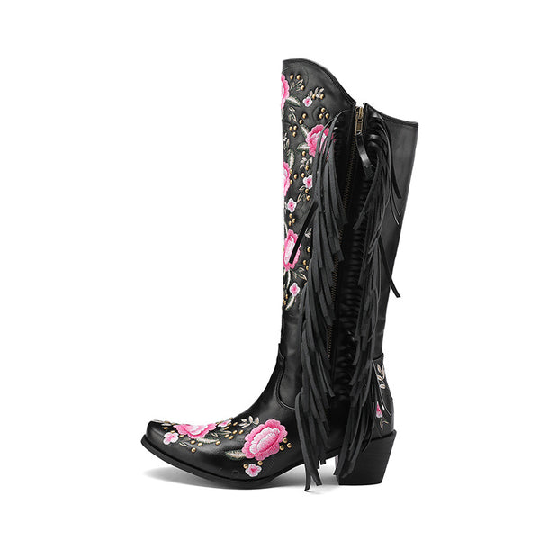 Botas Vaqueras Altas con Bordados y Flecos en Mangas - Image 6