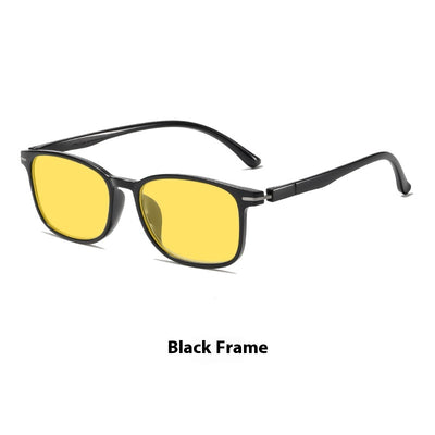 Purple frame glasses with yellow night vision lenses, featuring a subtle glitter effect on the temples. - Image 6