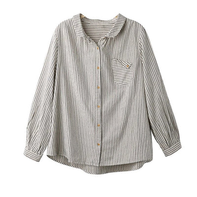 Blusa Retro de Lino y Algodón a Rayas con Diseño Artístico - Image 6