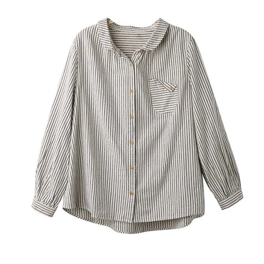 Blusa Retro de Lino y Algodón a Rayas con Diseño Artístico - Image 6