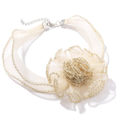 Collar Clavícula con Flor 3D en Encaje Transparente - Diseño Minimalista Trendy - Image 5