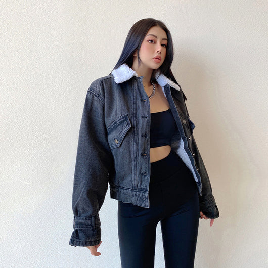 Chaqueta Denim Retro Americana con Forro de Lana para Mujer - Image 11