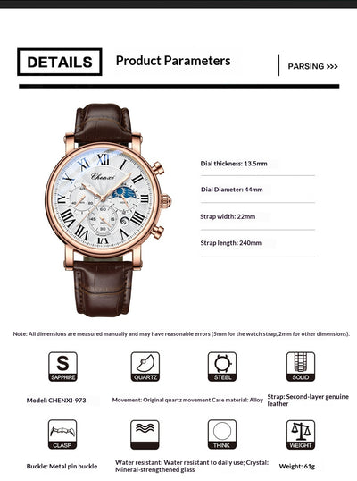 Reloj Empresarial Hombre Fases Lunares Calendario Resistente al Agua - Image 9