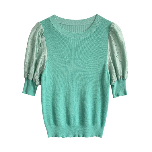 Blusa de Punto con Cuello Redondo y Mangas Abullonadas - Image 8