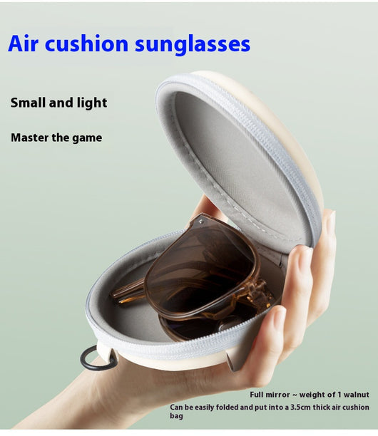Cream and grey round zippered glasses case with a cream strap, shown from front and back views. - Image 13