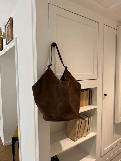 Bolso Bucket de Cuero Genuino Ante Esmerilado Gran Capacidad - Image 18