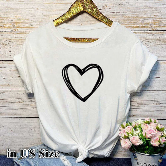 Camiseta Mujer Estampado Corazón Manga Corta Suelta Casual Verano - Image 10