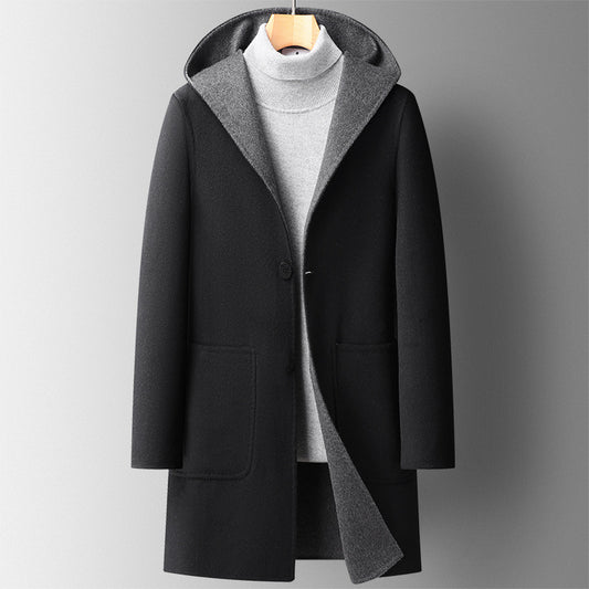 Abrigo de Lana Reversible con Capucha para Hombre - Largo Medio