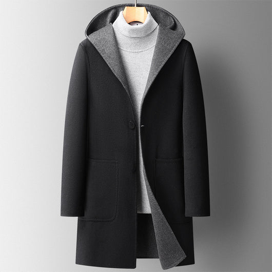 Abrigo de Lana Reversible con Capucha para Hombre - Largo Medio