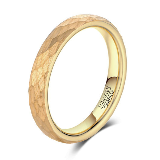 Anillo de Tungsteno Carburo Chapado en Oro con Textura Martillada para Hombre y Mujer - Image 4