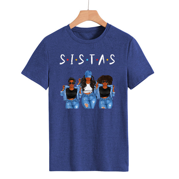 Playera Denim Sistas Three con Estampado Girly de Manga Corta