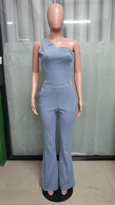 Jumpsuit Denim Ajustado con Hombros Caídos y Cintura Ceñida - Image 8
