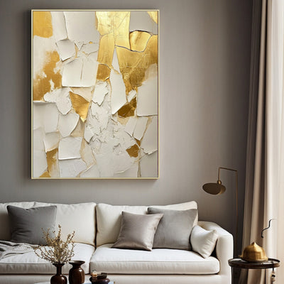 Cuadro Abstracto Minimalista Oro y Blanco - Pintura al Óleo Hecha a Mano sobre Lienzo - Image 2