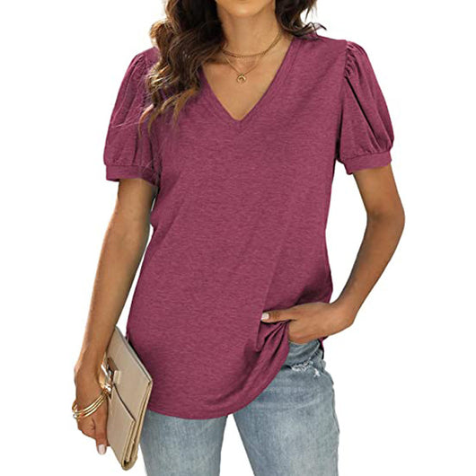 Blusa Casual Mujer Cuello V Manga Abullonada Suelta - Estilo Europeo Americano - Image 4