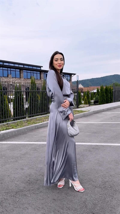 Conjunto de Falda y Blusa de Satén Elegante con Mangas Largas - Image 18
