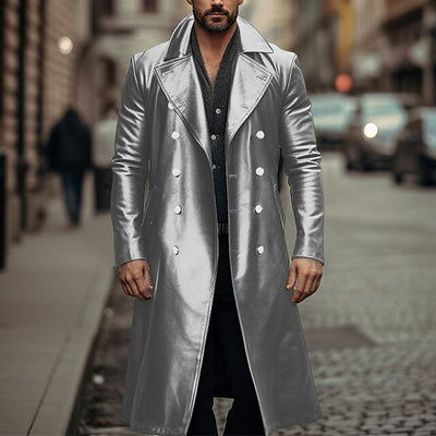 Abrigo Trench Doble Botonadura de Cuero para Hombre - Image 5