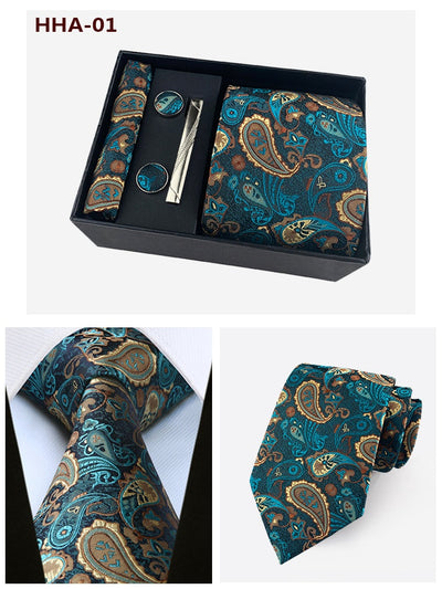 Set de Corbata Paisley con Clip y Caja de Regalo - Corbata Negra Elegante para Negocios - Image 30