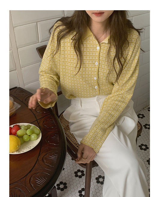 Cardigan Tejido Houndstooth con Cuello Polo para Mujer - Image 16