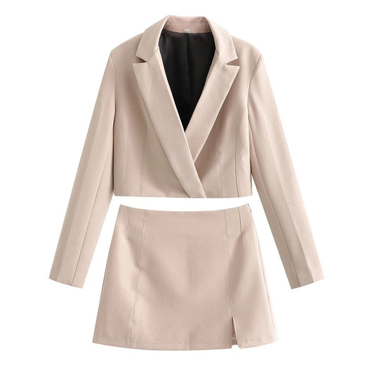 Traje Dos Piezas Mujer Primavera Khaki Suelto y Elegante