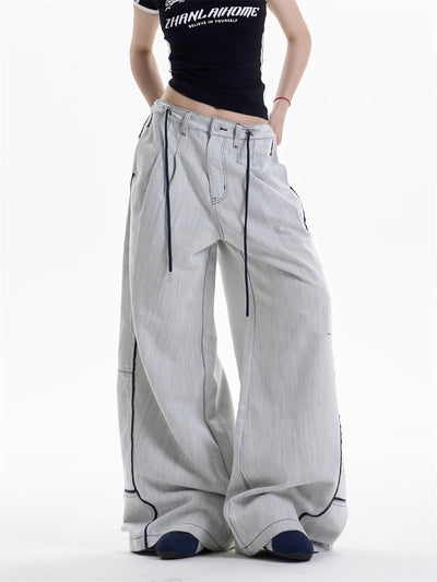 Pantalones Anchos Casuales con Costuras en Contraste - Image 11