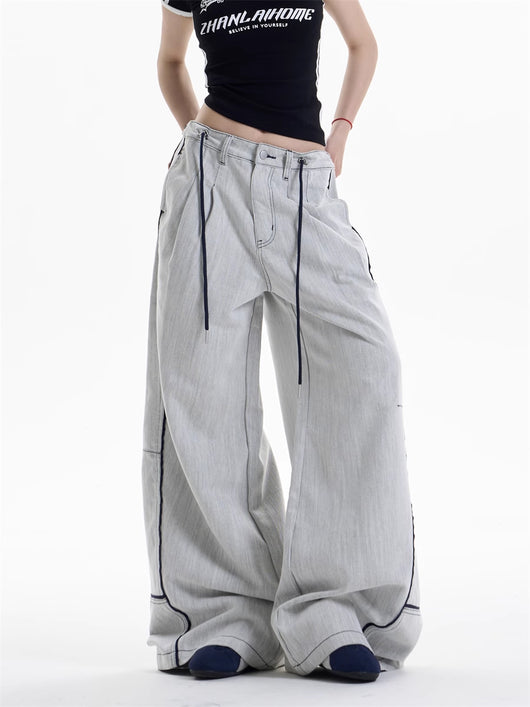 Pantalones Anchos Casuales con Costuras en Contraste - Image 11