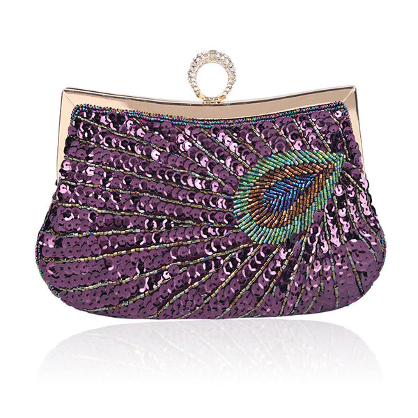 Bolso de Cena con Anillo de Cuentas Pavo Real Hecho a Mano