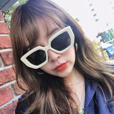 Cream wide leg sunglasses with a bold square frame and dark lenses, perfect for fashion wear and sun protection. - Image 20
