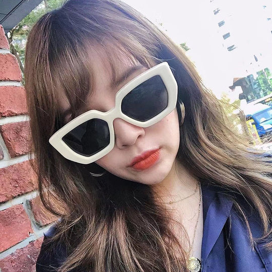 Cream wide leg sunglasses with a bold square frame and dark lenses, perfect for fashion wear and sun protection. - Image 20