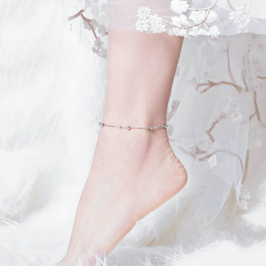 Pulsera Tobillera Elegante Chapada en Oro Blanco para Mujer