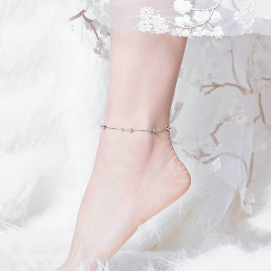 Pulsera Tobillera Elegante Chapada en Oro Blanco para Mujer