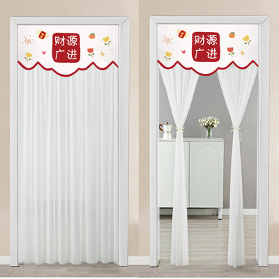Double-layer blackout doorway curtain with a light blue top featuring a cartoon bear and "LUCK DAY!" text. - Image 7