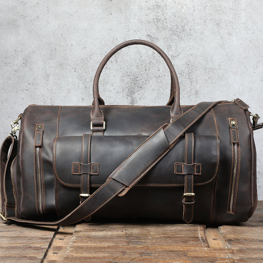 Bolsa de Viaje en Cuero Genuino de Primera Capa - Capacidad Extra Grande para Hombre - Image 11