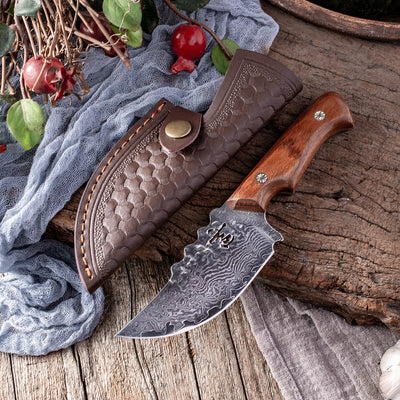 Cuchillo Damasco Premium con Funda de Cuero - Corte Profesional para Carnes y Frutas - Image 3