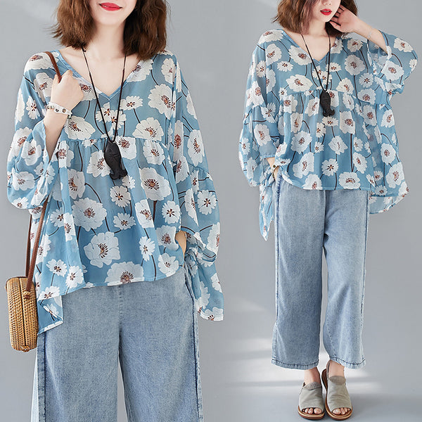 Blusa Suelta de Gasa para Mujer - Camiseta Casual Holgada