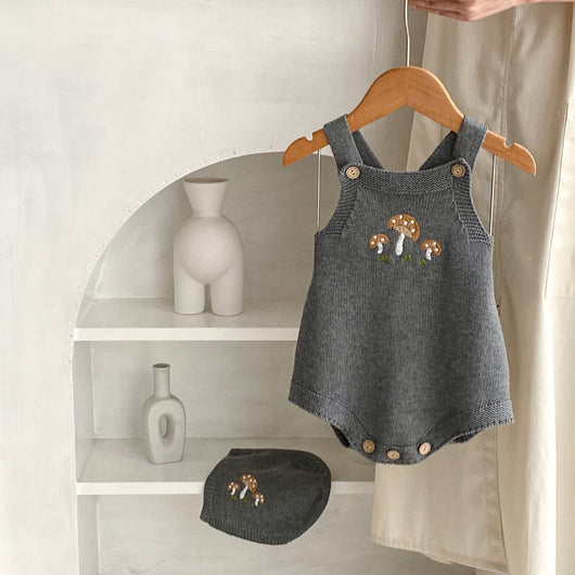Peto Infantil con Bordado de Hongos + Gorro Juego para Bebés - Image 3