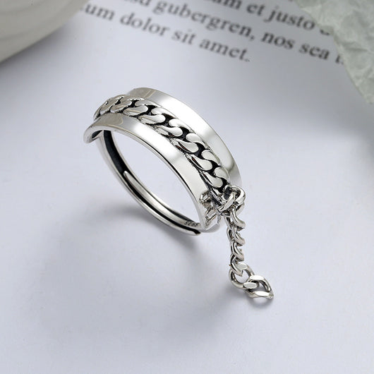 Anillo de Plata 925 Coreano con Borla y Cadena Ajustable para Dedo Índice