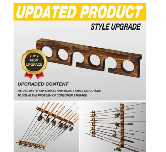 Organizador de Pared en Madera para Cañas y Accesorios de Pesca - Image 3