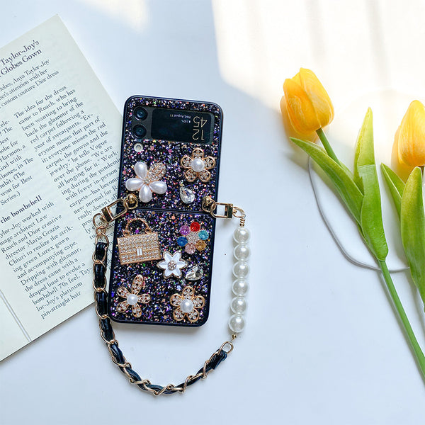 Funda Tipo Flip para Teléfono Plegable con Flores, Lentejuelas, Rhinestones y Perlas - Image 6