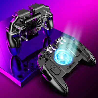 Black M11 mobile gaming controller with cooling fan and four silver trigger buttons for smartphones. - Image 13